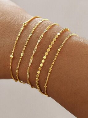 14K Gold Plated Delicate Women's Bracelet Set